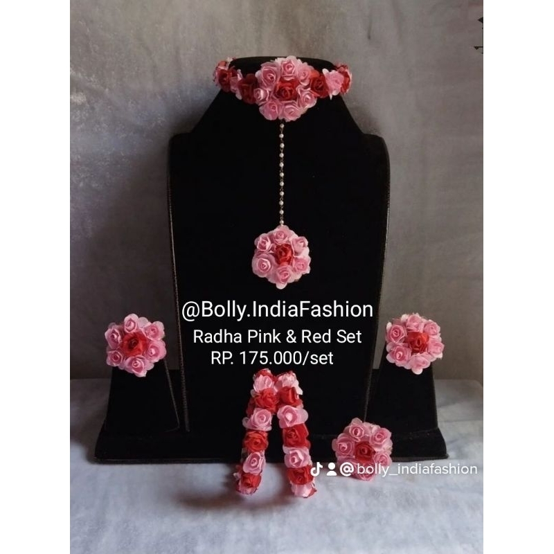 Radha Red & Pink Set Jewellery Perhiasan radha bunga pink MerahFlower India Jewellery set Haldi Set