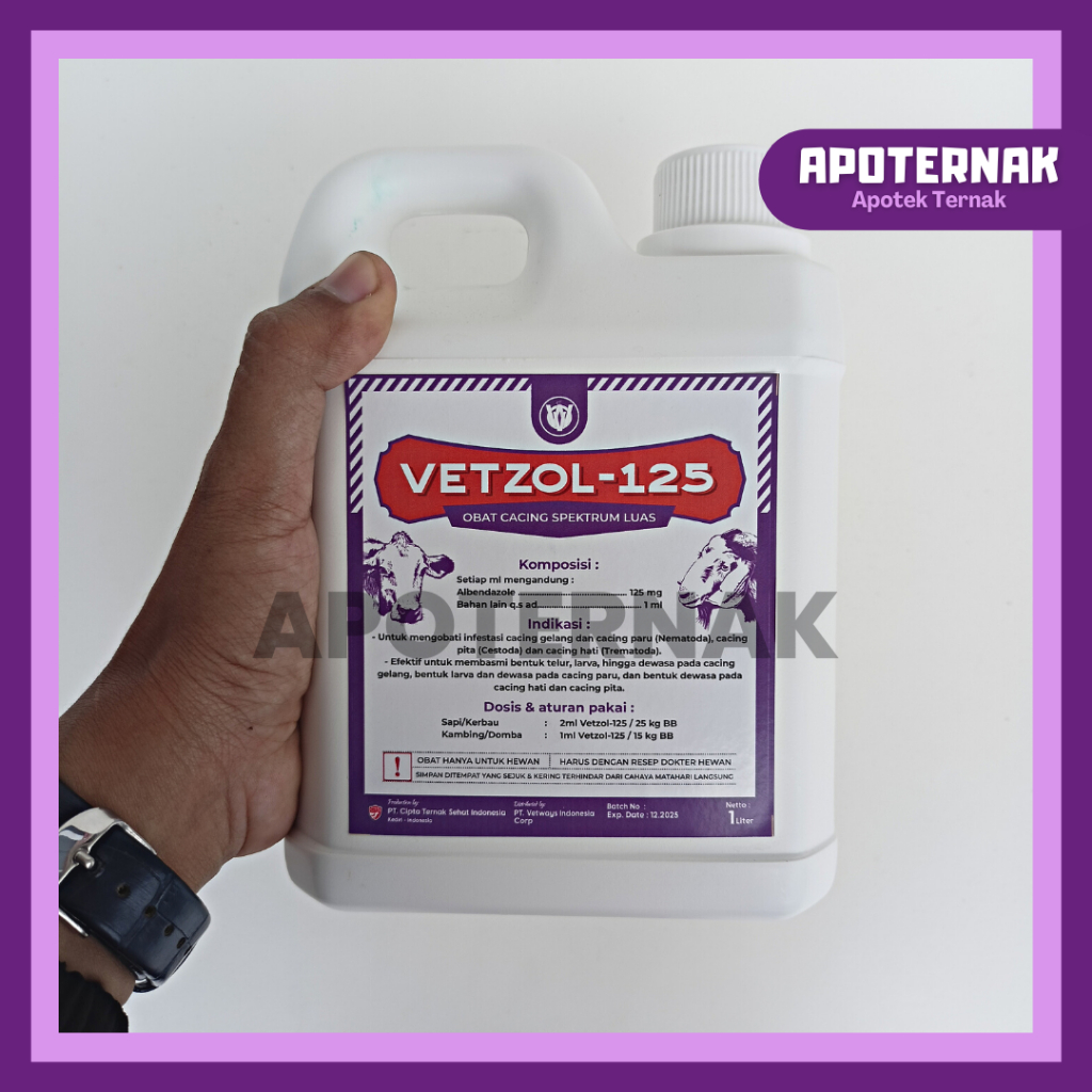 VETZOL 125 100 ml | Obat Cacing Hewan Sapi Kambing Domba Babi Ayam | Obat Cacing Spektrum Luas