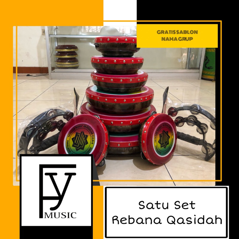 Rebana Qasidah Lasqi isi 8 gratis sablon logo grup atau nama bonus Kecrek kicik icik hadrah hadroh s