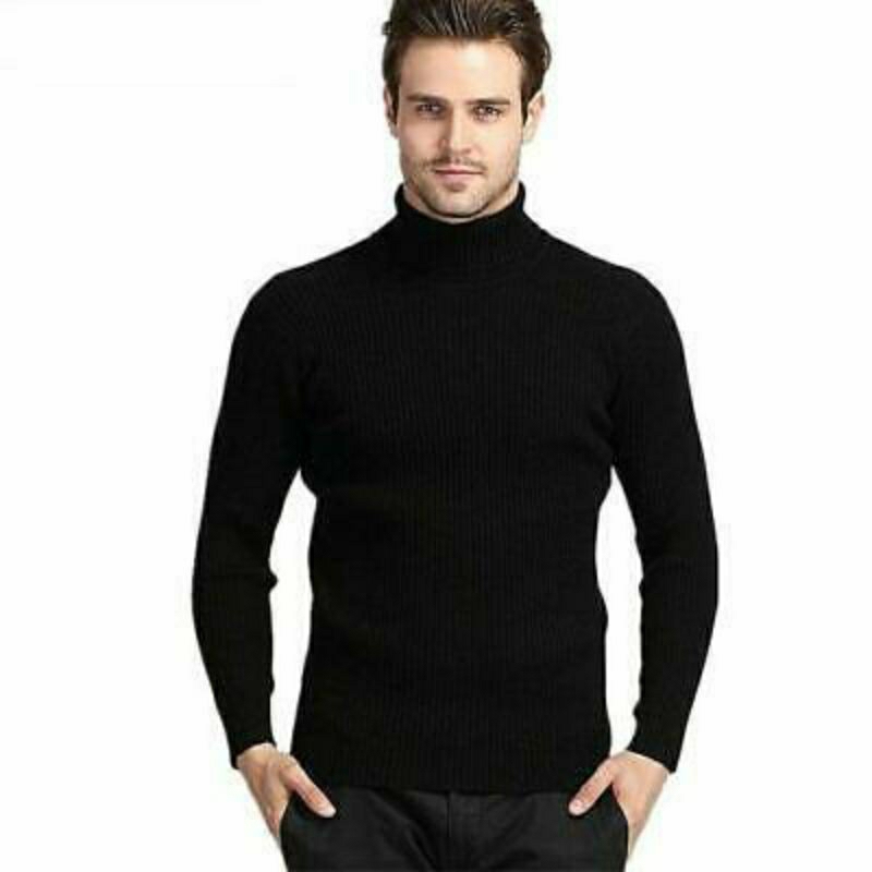 Basic Men's Turtle Neck Long Sleeve / Kaos Turtle Neck Pria Lengan Panjang Hitam Putih