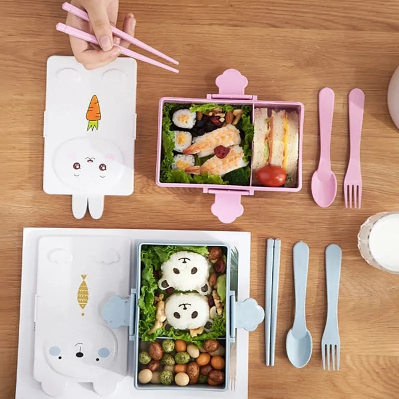 Kotak Bekal Makan Anak Tempat Makan Anak 2 Sekat Motif Kelinci Beruang Lunch Box Rabbit Bear