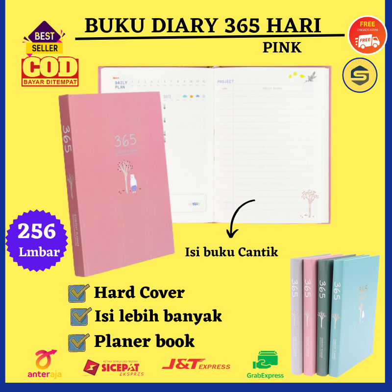 

Buku Planner 365 Hari Catatan Diary Daily Planer Book Notebook Hardcover Pink