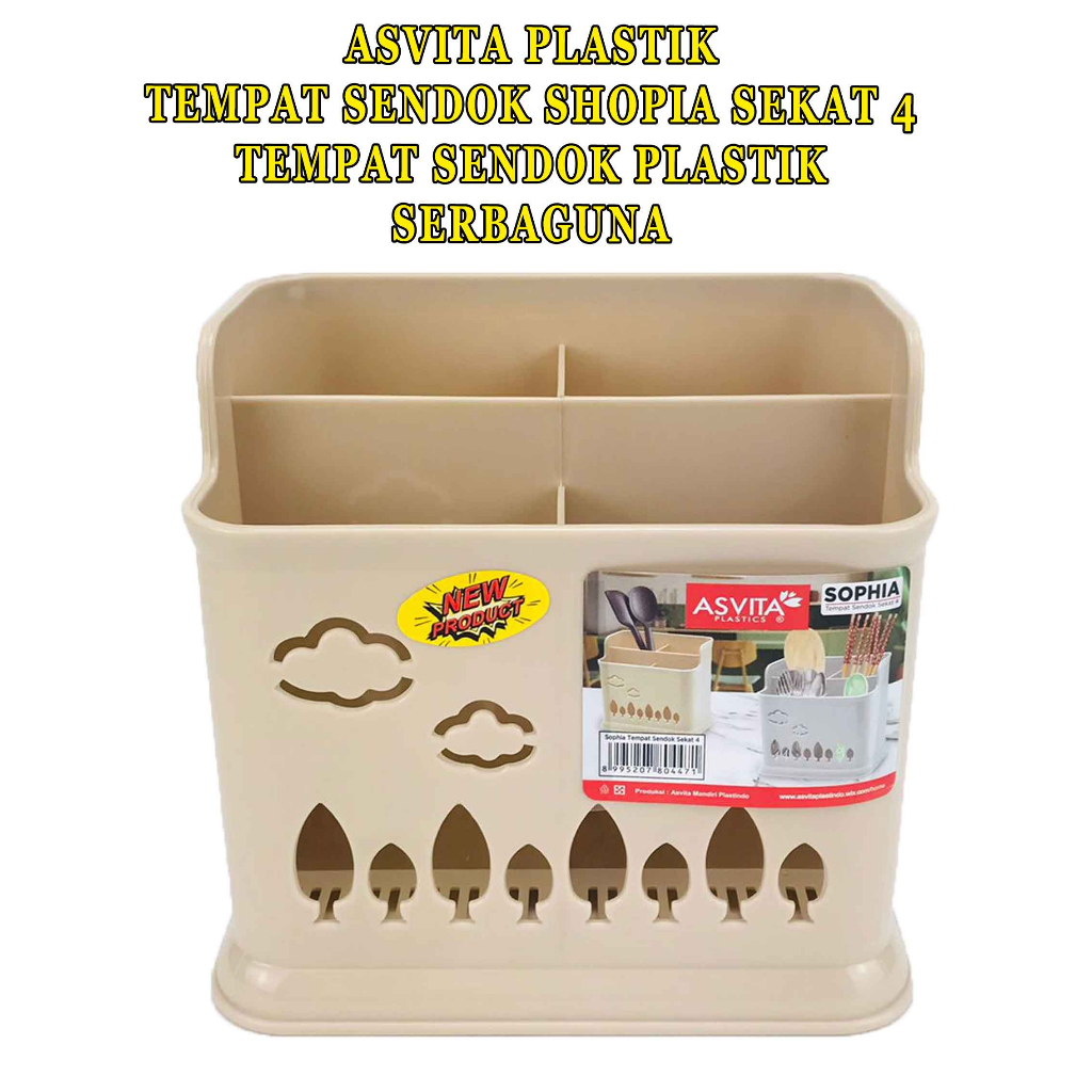 Tempat Sendok Shopia Sekat 4* ASVITA Plastik* Tempat Sendok Plastik