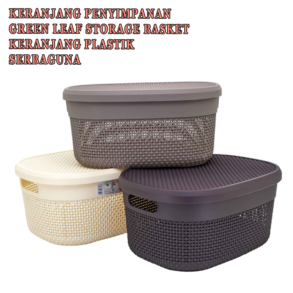 Keranjang Penyimpan* Green Leaf Storage Basket* Keranjang Plastik