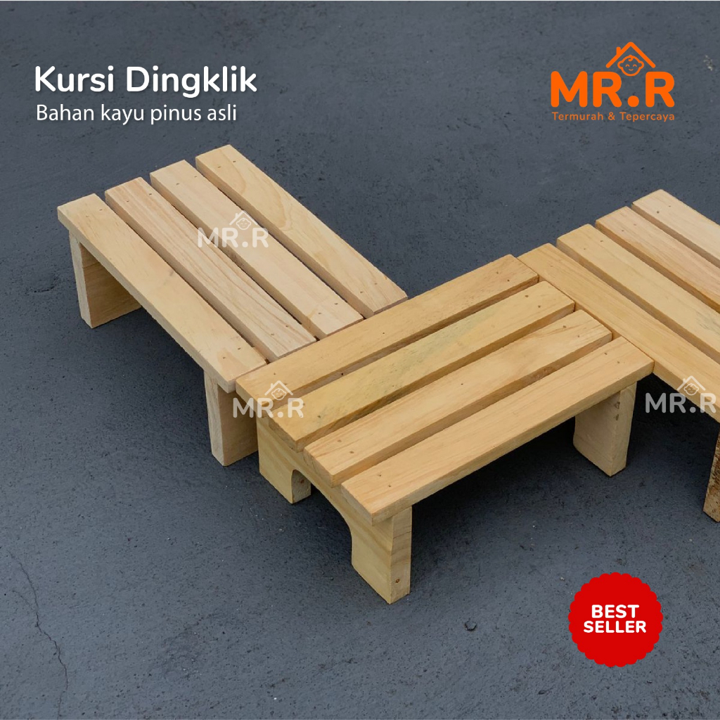 Bangku Kayu  Pinus Premium Kursi Kayu Jongkok Dingklik Kayu Kursi Wc Jongkok