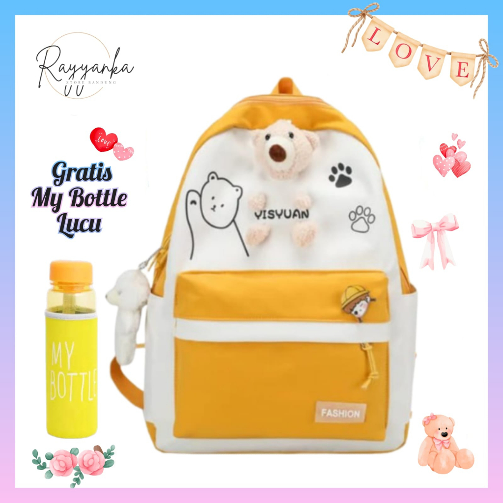 Tas Ransel Sekolah Anak Perempuan Motif Bearr Hyy Gratis Botol Minum Tk &amp; Sd