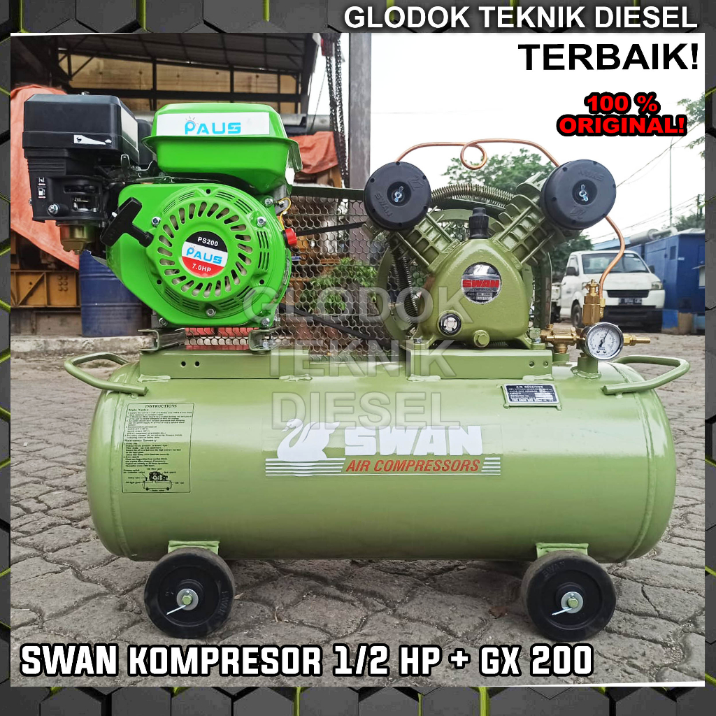 Kompresor Swan 1/2 HP + Penggerak Bensin 0.5 HP Air Compressor 212 GX