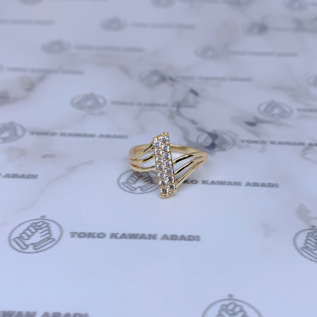 Cincin Xuping Gold Fashion Wanita Motif Permata Garis Dua Bola Perhiasan Wanita *29