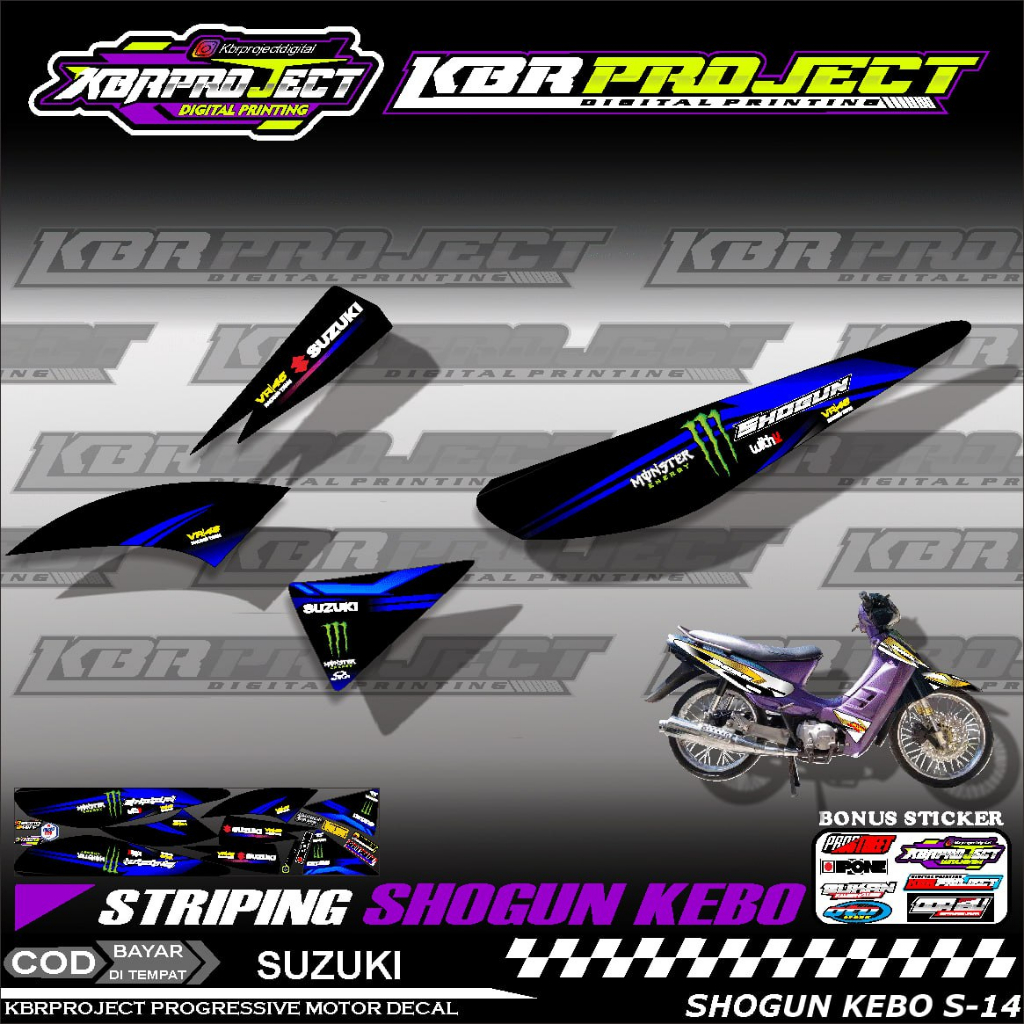 SHOGUN KEBO STIKER MOTOR KEREN Stiker Striping Variasi Motor SUZUKI Racing S.14 TRANSPARAN Cod