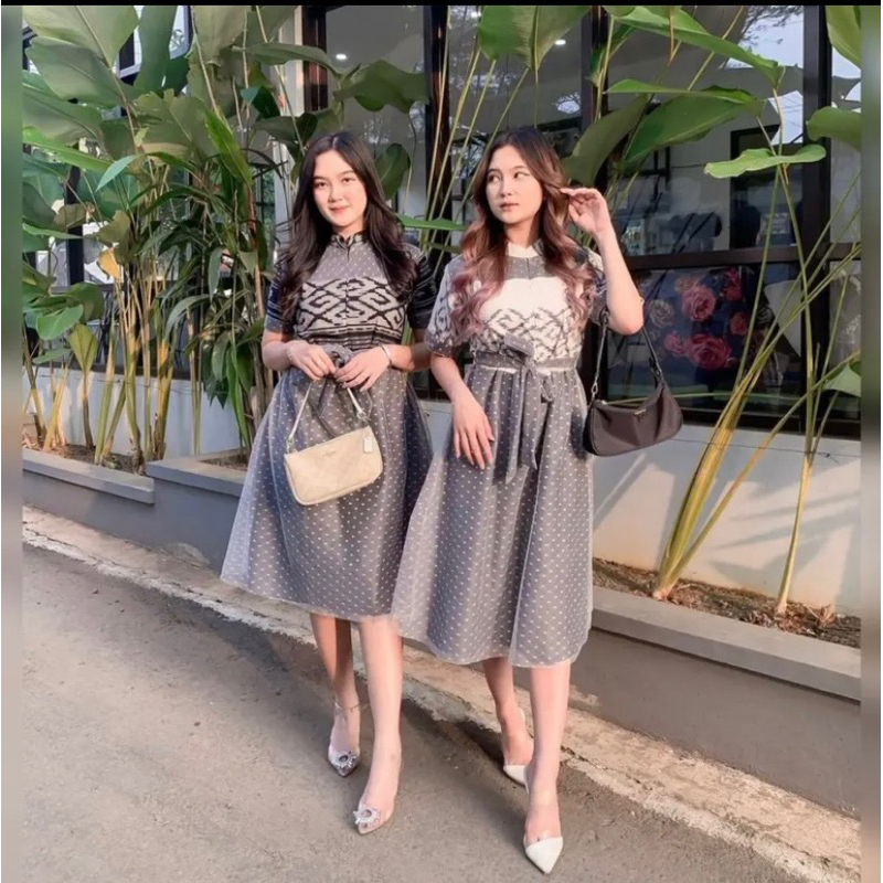 DRESS DOTY IVORY PUTIH / DRESS TENUN / DRESS KONDANGAN / DRESS ELEGAN