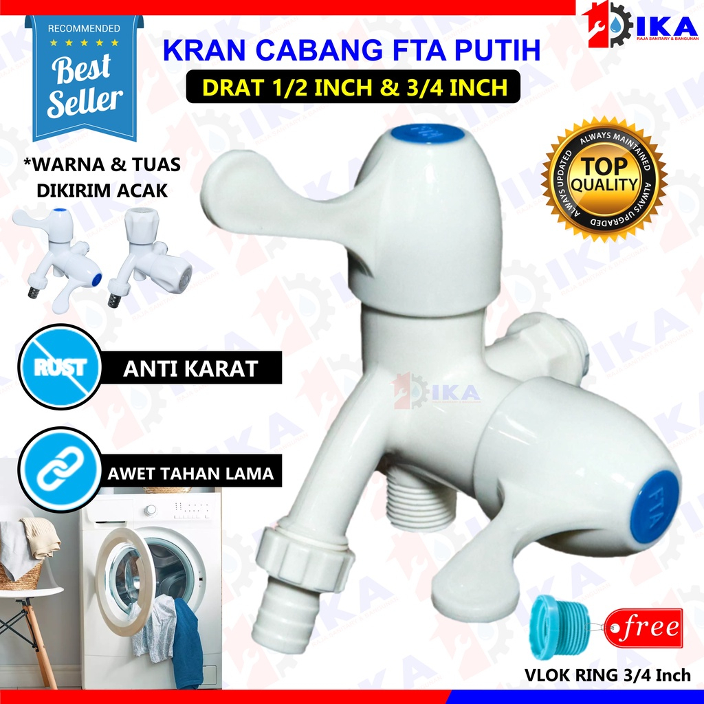 Kran Cabang PVC Shower FTA Keran Air Double Plastik Hand Kamar Mandi Toilet 1/2&quot; 3/4&quot; TERMURAH Kran Cabang Shower Plastik Engkol Cucut - 1/2 Inch