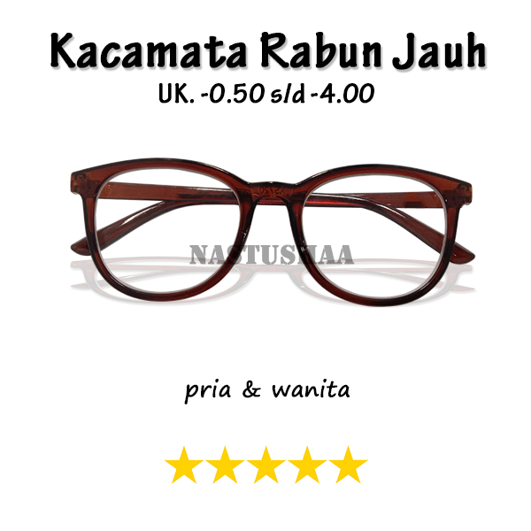 Kacamata Lensa Minus -0.50 s.d -4.00 Pria Wanita Kacamata Rabun Jauh Bingkai Oval Warna Coklat Unisex NOCASE