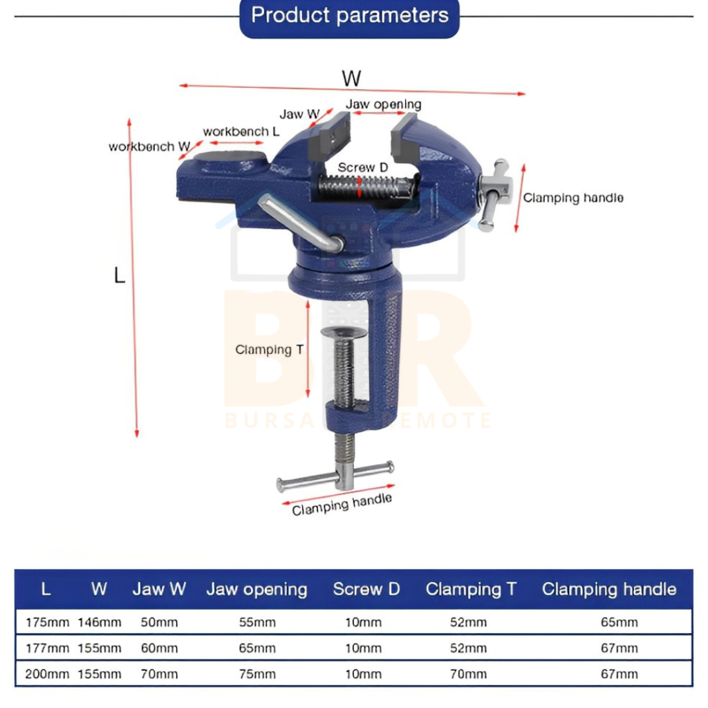 Vise Clamp Catok Ragum Putar Penjepit Meja Ukuran 60 MM 2.5 Inch Presisi Bahan Baja