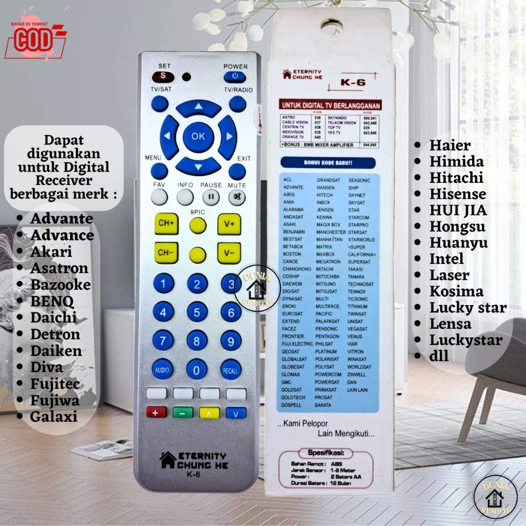 Remot Remote Digital Receiver Parabola Multi CHUNG HE K-6 berbagai merk grade ori