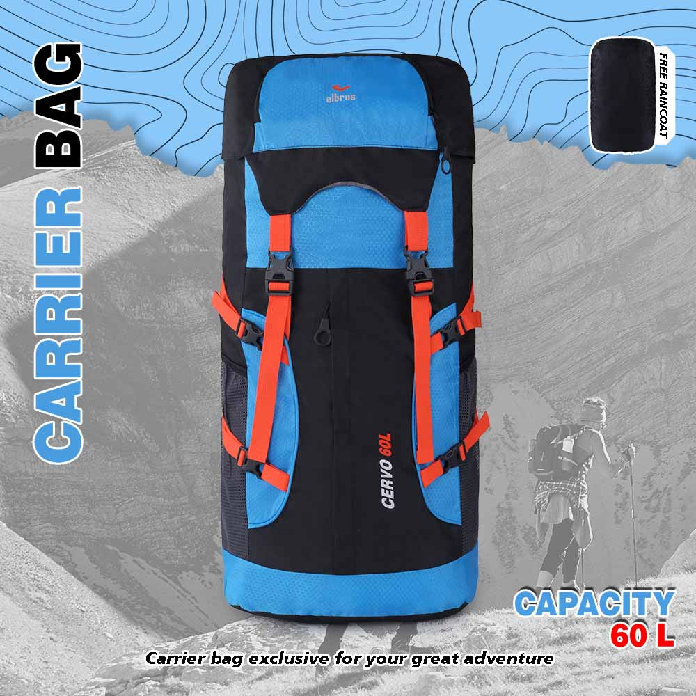 Justrue Cervo Tas Gunung 60 Liter Ransel Camping Hiking 60L Biru Muda