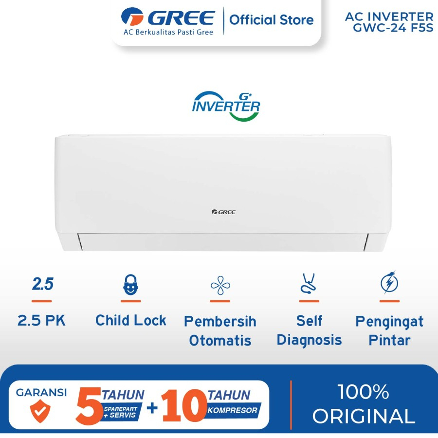 GREE AC F5S SERIES - INVERTER 2.5 - GWC-24F5S / GWC24F5S - White (Indoor&amp;Outdoor)