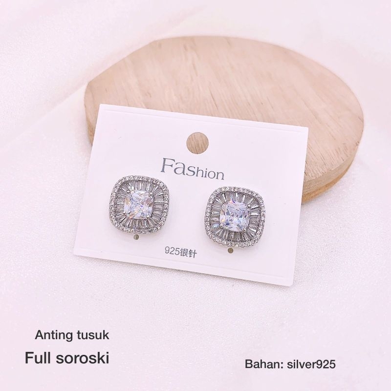 Anting Silver925 perak Anting zircon mata tanam Kilau mirip emas asli Premium Quality  Anti Karat Anti Alergi Earring a1