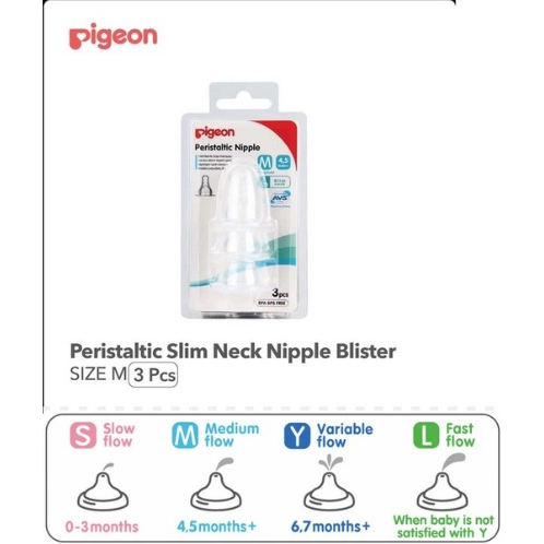 Pigeon Peristaltic Nipple DOT SLIM NECK Blister isi 3 Pcs ukuran S M L