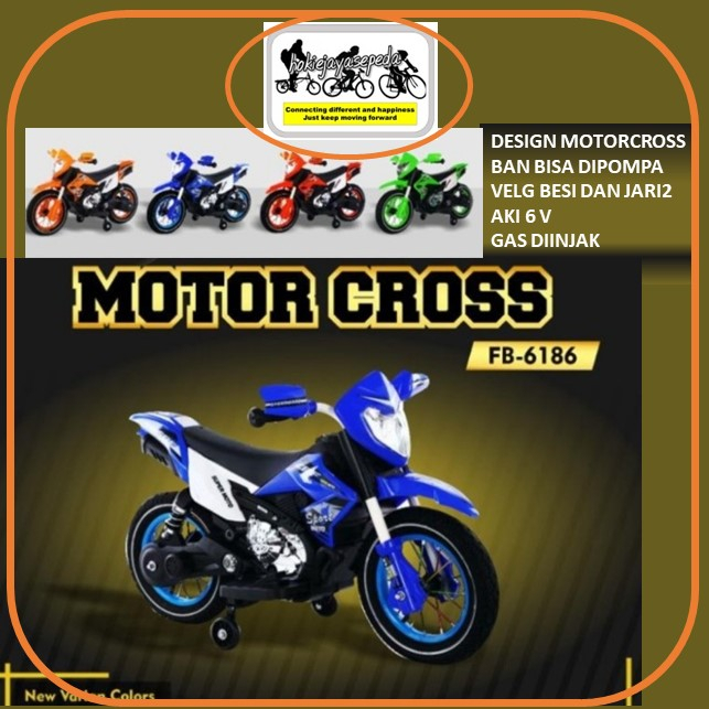 MOTORAN AKI TRAIL CROSS ANAK MOKIDZ M 6186 dengan aki 6 amphere  velg+ jari2 dan ban pompa