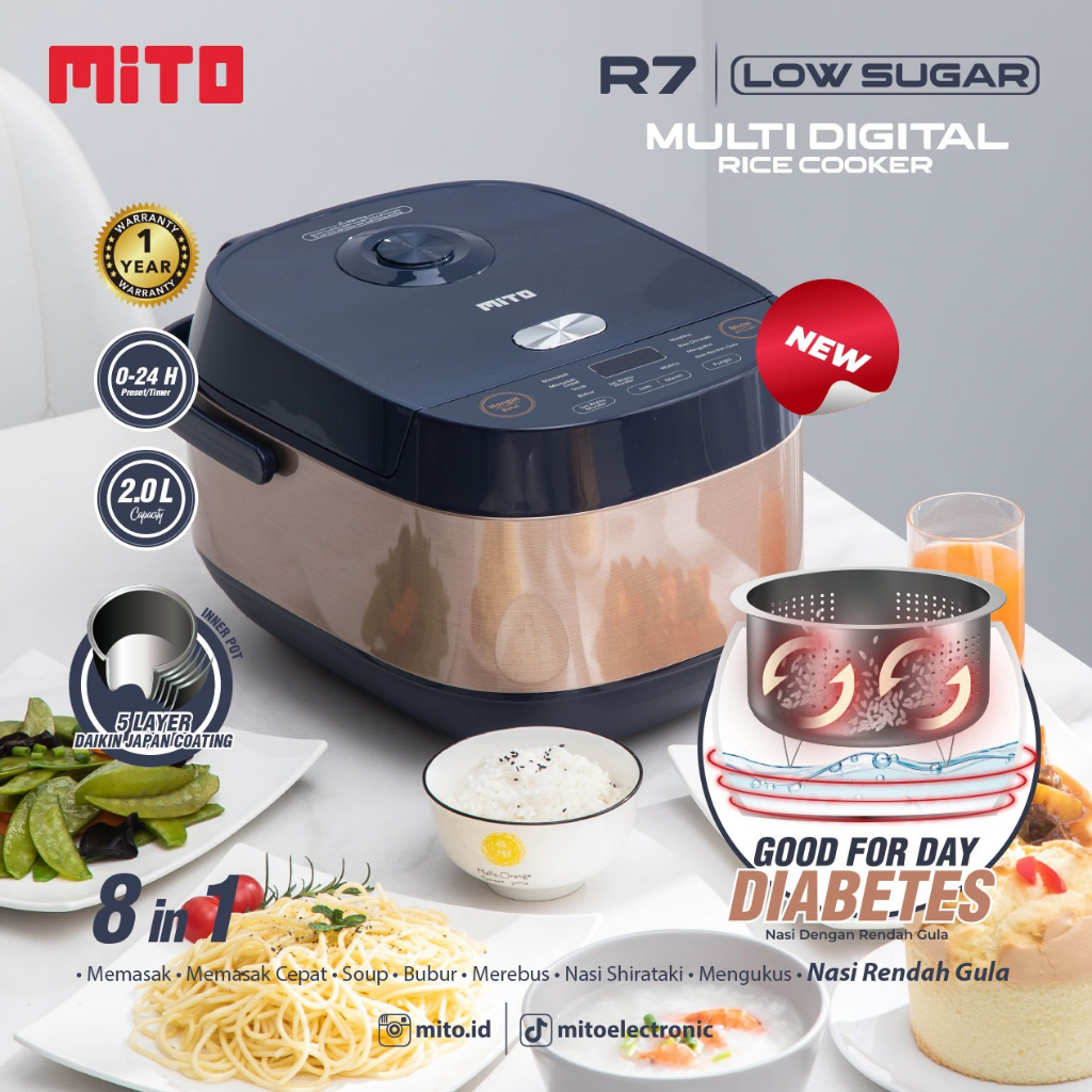 Mito R7 LOW SUGAR Digital Rice Cooker 2 Liter Magic Com 8 in 1