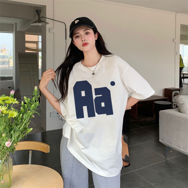 XIAOZHAINV Kaos Atasan Oversize Wanita Letter Aa Pattern Lengan Pendek A0793