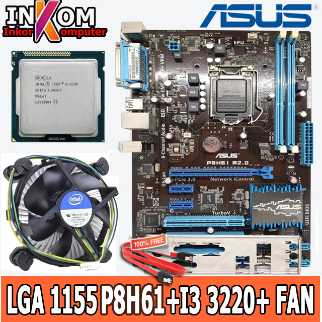 Motherboard Mainboard Paket Mobo ATX P8H61 Plus Processor i3