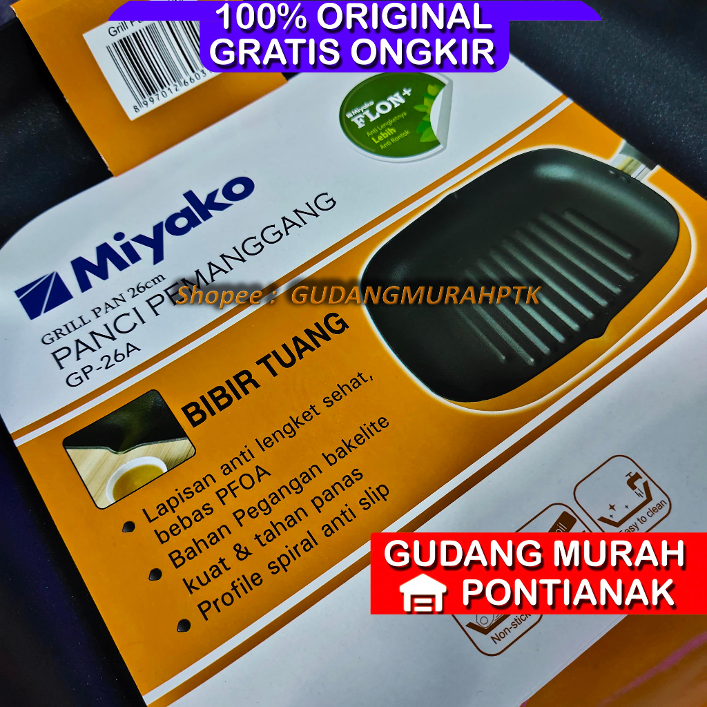 Miyako GP-26A Grill Pan 26 cm Griddle Pan Penggorengan Grill Non Stick 26 cm Miyako GP 26 A Tidak Lengket