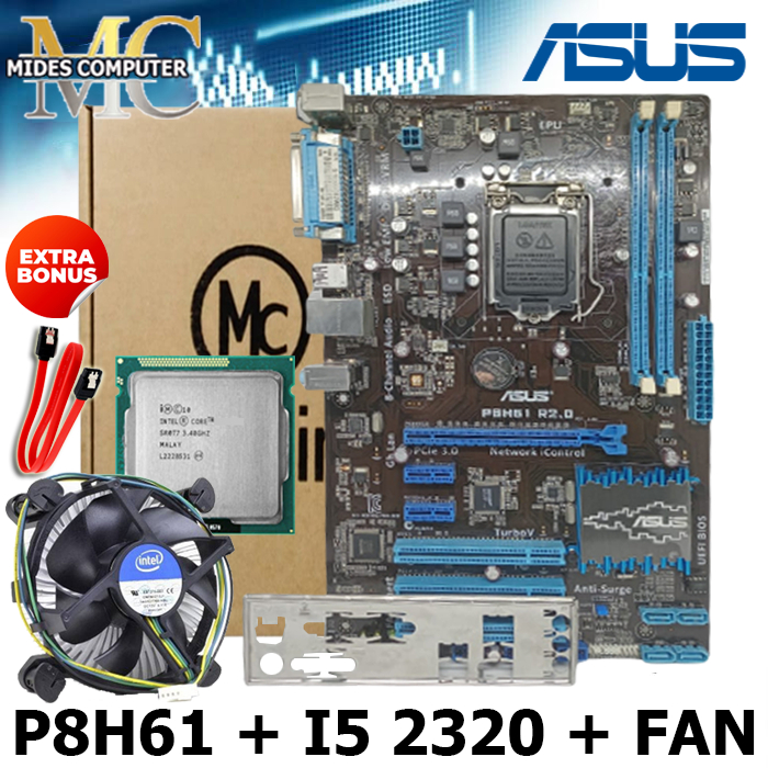 Mobo Mainboard Soket LGA 1155 P8H61 ATX + Core i5 dan fan