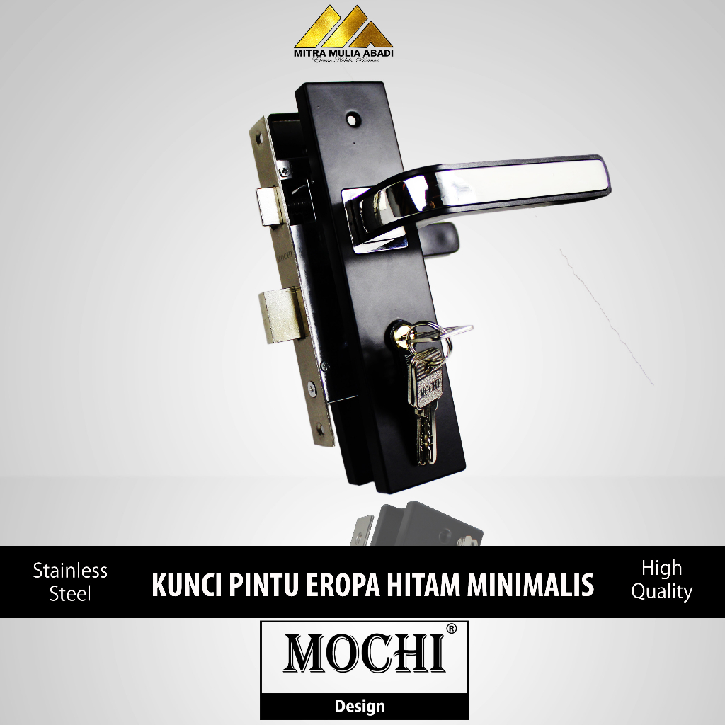 Kunci Pintu Handle Tanggung Hitam SILVER Minimalis Eropa Fullset