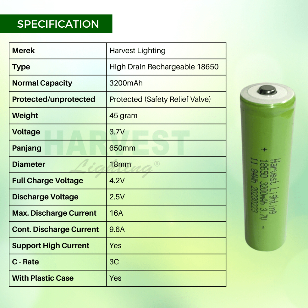 Baterai 18650  Battery Ion Lithium Harvest Lighting Real Capacity  3200 mAh 2600 mAh Rechargeable Original Batrai Serba Guna