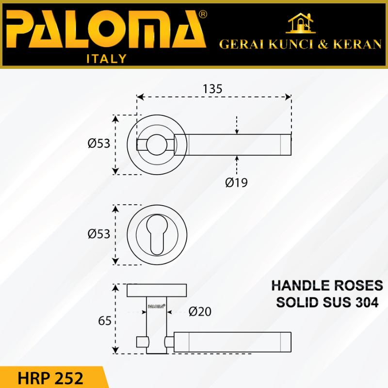 Handle Pintu Roses PALOMA HRP 252 LHS MOSCA STAINLESS STEEL