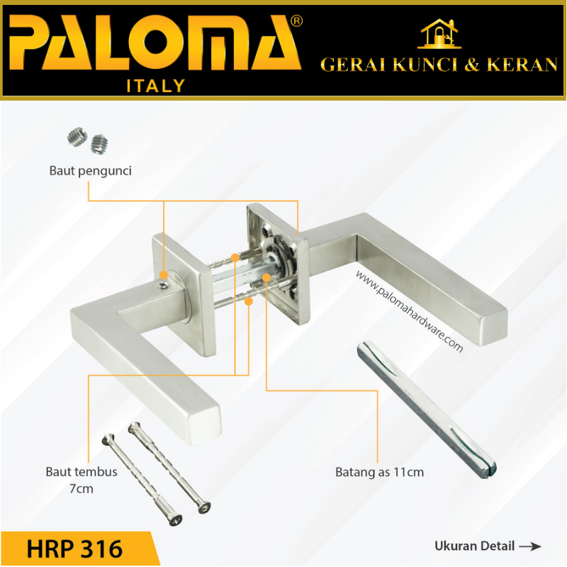 Handle Pintu Roses PALOMA HRP 316 LHT CALVO SQ STAINLESS STEEL