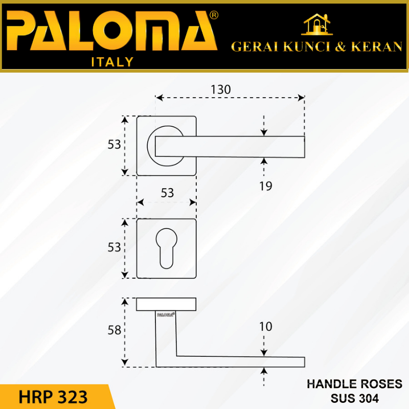 Handle Pintu Roses PALOMA HRP 323 LHT GERARDO SQ STAINLESS STEEL