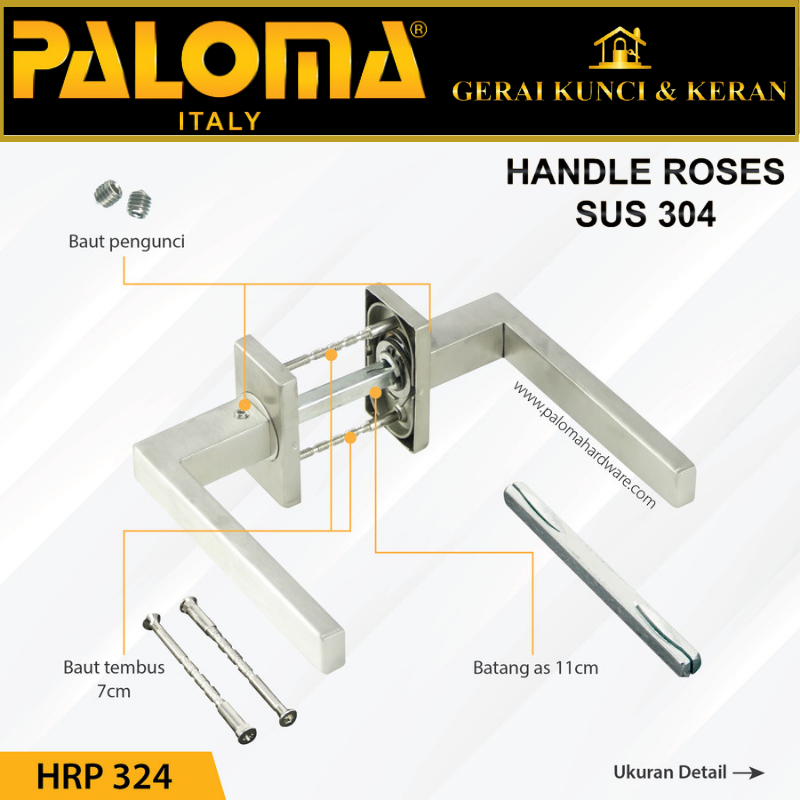 Handle Pintu Roses PALOMA HRP 324 LHT GERARDO LSQ STAINLESS STEEL