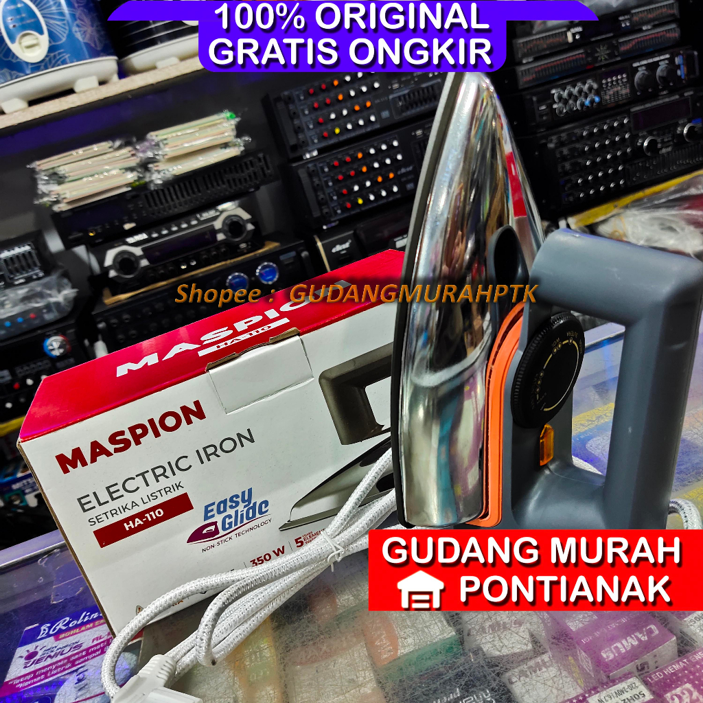 Setrika Maspion HA-110 Classic Anti Lengket iron Otomatis Body Stainless badan putih stenles stenlis