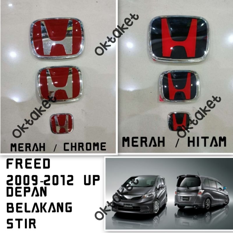 Emblem logo Honda Depan Belakang Stir Freed 2009 2011 2012 2014 up hitam merah Chrome hitam ORI