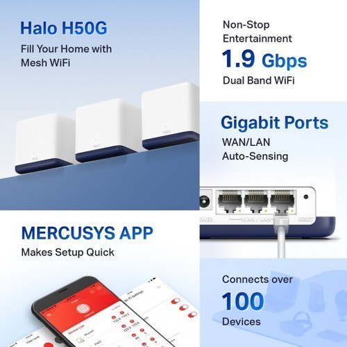 MERCUSYS HALO H50G AC1900 WHOLE HOME MESH Wi-Fi SYSTEM 1/2/3pack