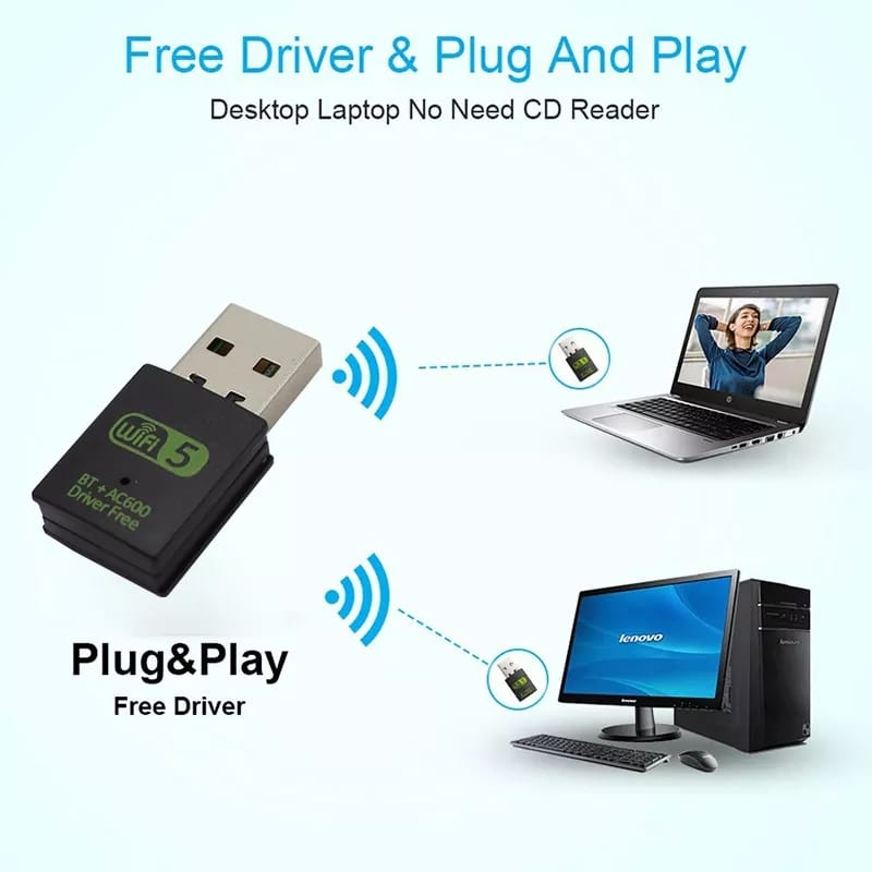 USB WiFi Adapter + Bluetooth Penerima Pemancar Sinyal Wifi 802.11AC 600Mbps Dual Band Chipset RTL8811CU