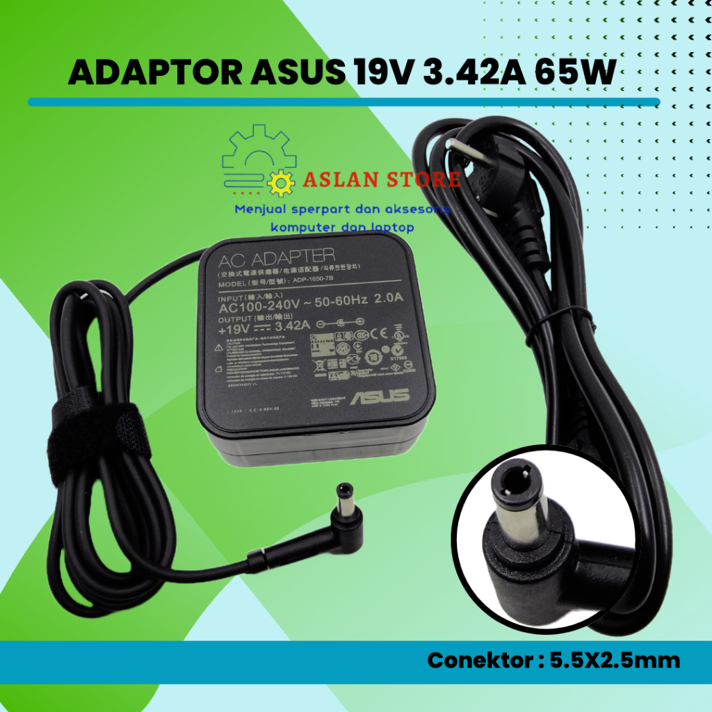 Adaptor Charger 65W 19V 3.42A ASUS a450 x550 x555 Q524 Q524U Q534 Q534U Q524UQ Q534UX P2520LA