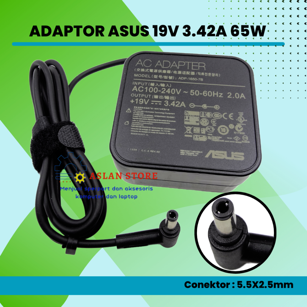 AC Adapter 19V 3.42A 65W Adaptor Charger Laptop Asus A45 A45A A45V X45A X45U X45C S501A S501U S505CA S505CB S505CM V300 V300CA V400 V400CA V500 V500CA V550 V550CA