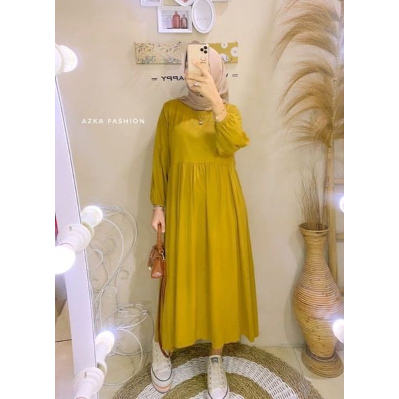 kayla midi dress crinkle terbaru / gamis maxy crinkle busui jumbo