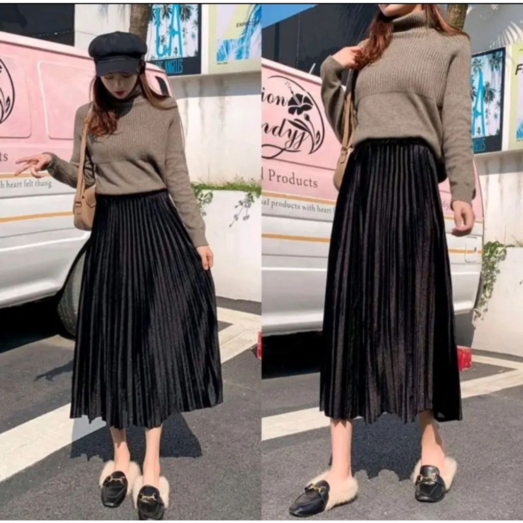 Rok premium tebal/rok import rok plisket premium bludru 7/8 velvet import/rok import murah