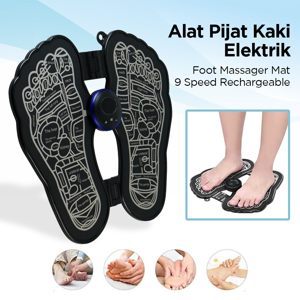 Alat Pijat Kaki Elektrik Foot Massager Mat 9 Speed Rechargeable - EMS6 - Black