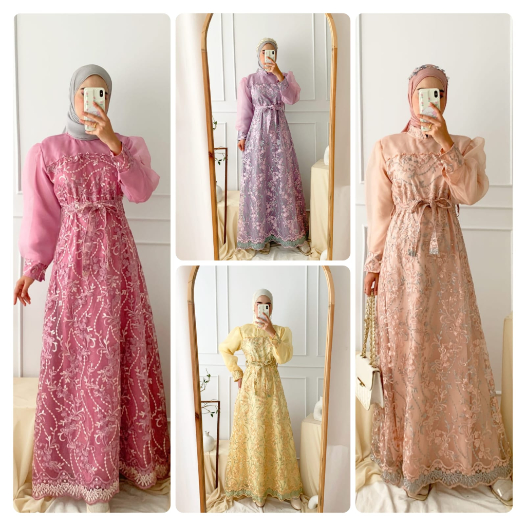 MAXY MERLIN BROCADE FASHION PAKAIAN WANITA DRESS GAMIS MAXI MS BAHAN BROKAT TILE MUTIARA