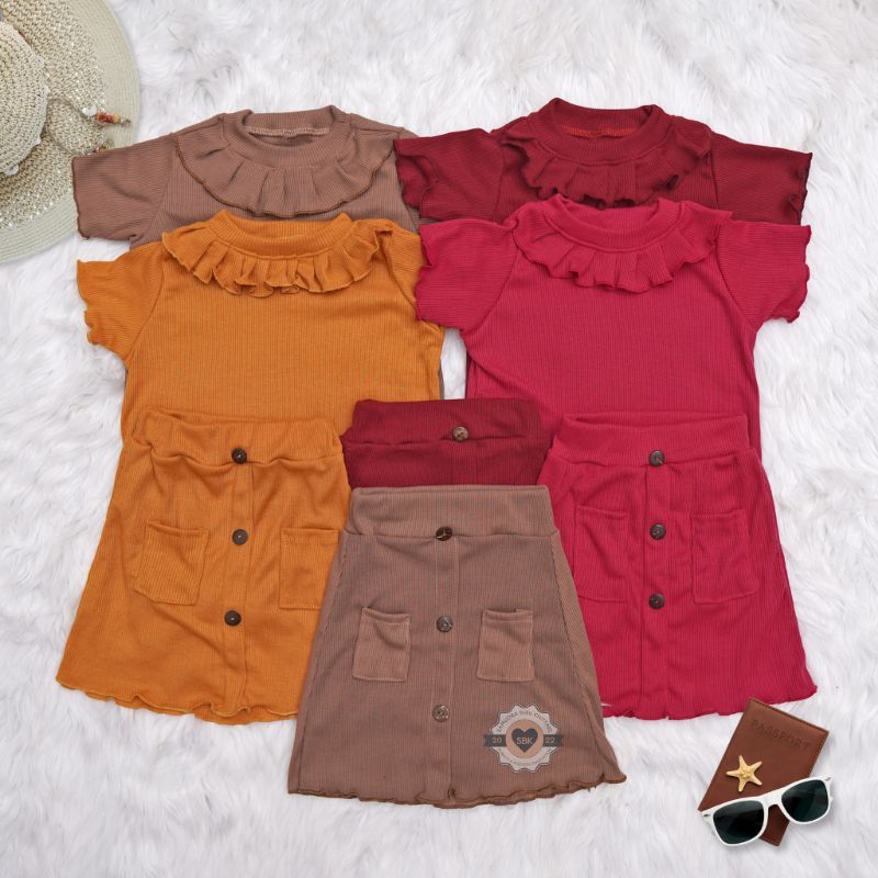 Baju Setelan Rok Anak Perempuan Rempel Raisa Ruffle Knit Tee Rib Usia 1-5 Tahun Rib Knit