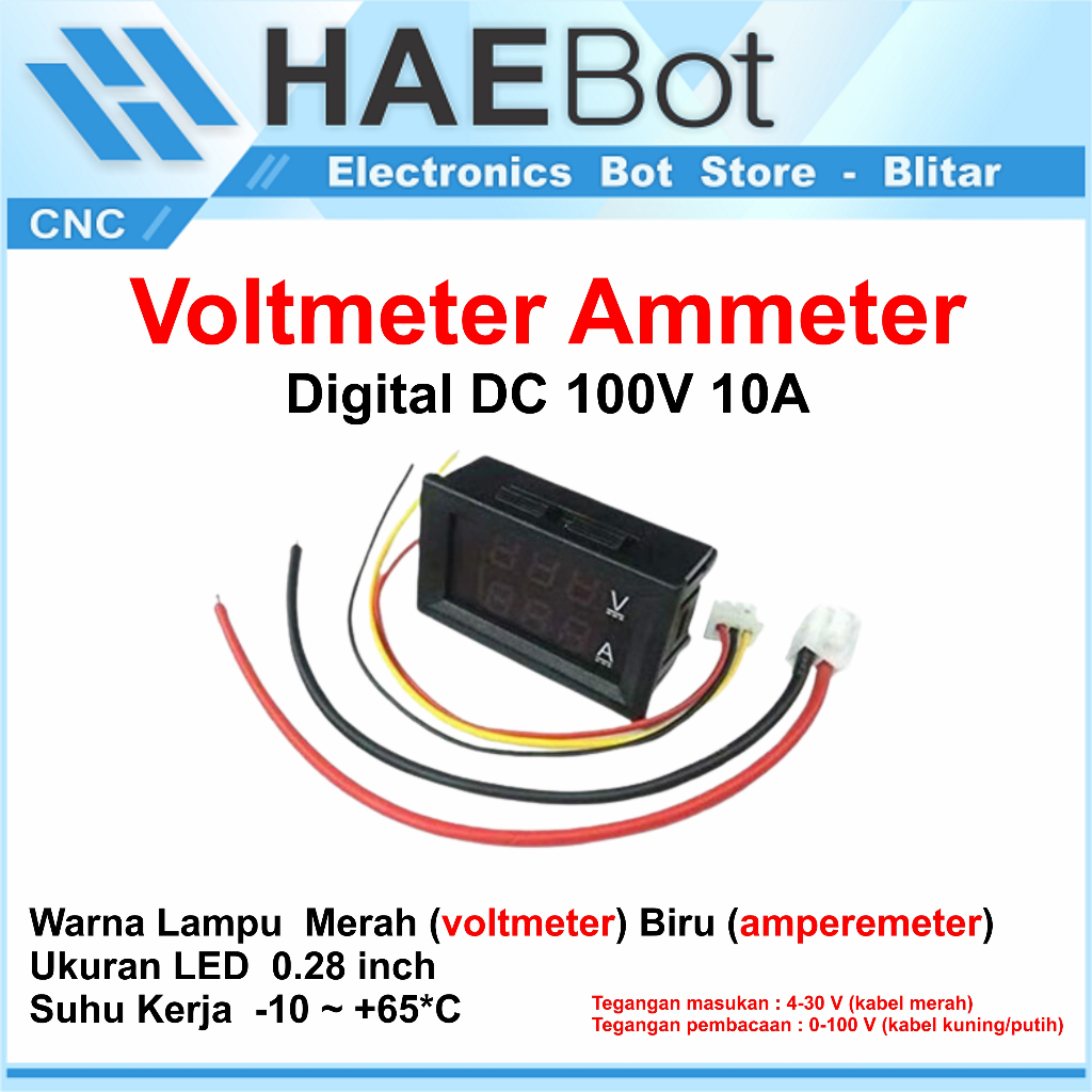 [HAEBOT] Voltmeter Ammeter Amperemeter Digital DC 100V 10A 0.28 inch Merah Biru Mini Tegangan Arus Pengukur Tester Volt Ampere Avometer 100 V 10 A Module Voltage Power 0 28 in LED 5 Kabel Elektronika Module Alat Ukur Listrik