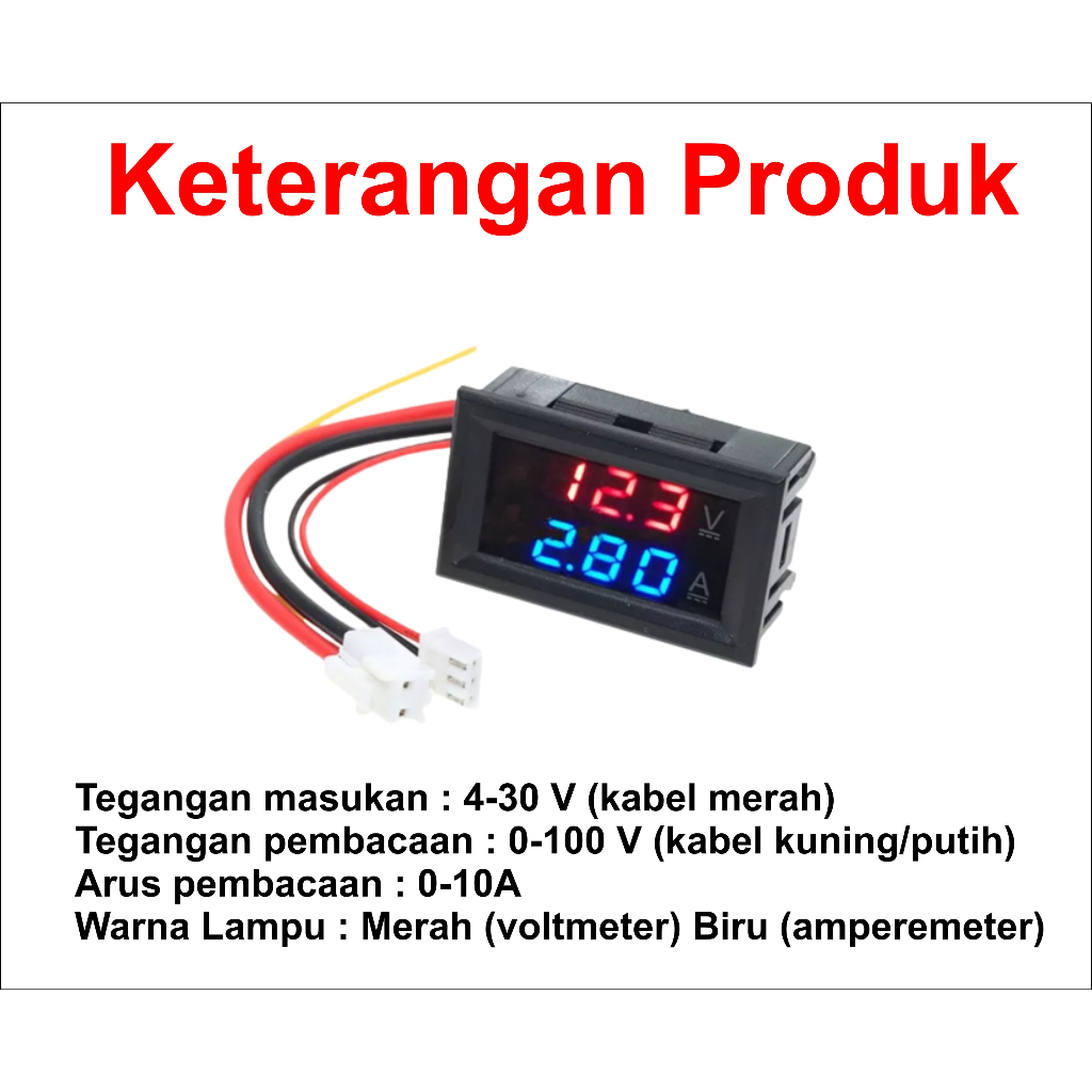 [HAEBOT] Voltmeter Ammeter Amperemeter Digital DC 100V 10A 0.28 inch Merah Biru Mini Tegangan Arus Pengukur Tester Volt Ampere Avometer 100 V 10 A Module Voltage Power 0 28 in LED 5 Kabel Elektronika Module Alat Ukur Listrik