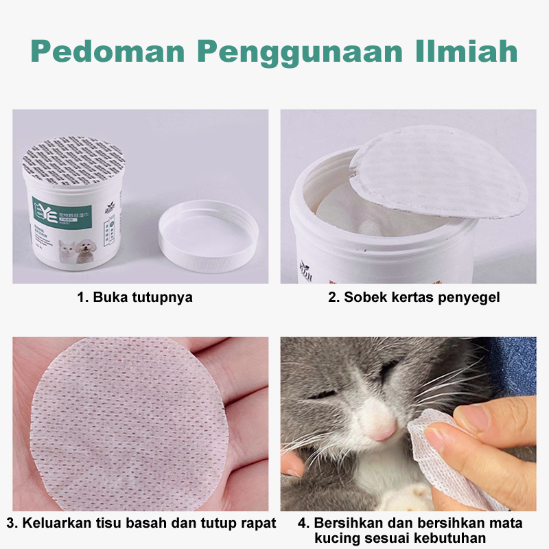 Tisu Basah Kucing Mata Dan Telinga Hewan Perawatan Tisu Mata Anjing Non Alkohol Pembersihan Mata Kotoran Mata Lendir Mata 130Pcs