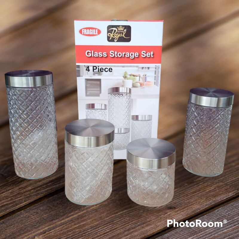 TOPLES CANISTER ROYAL HA BMW SET 4 / GLASS SET  TOPLES KUE KACA MURAH KEDAP UDARA
