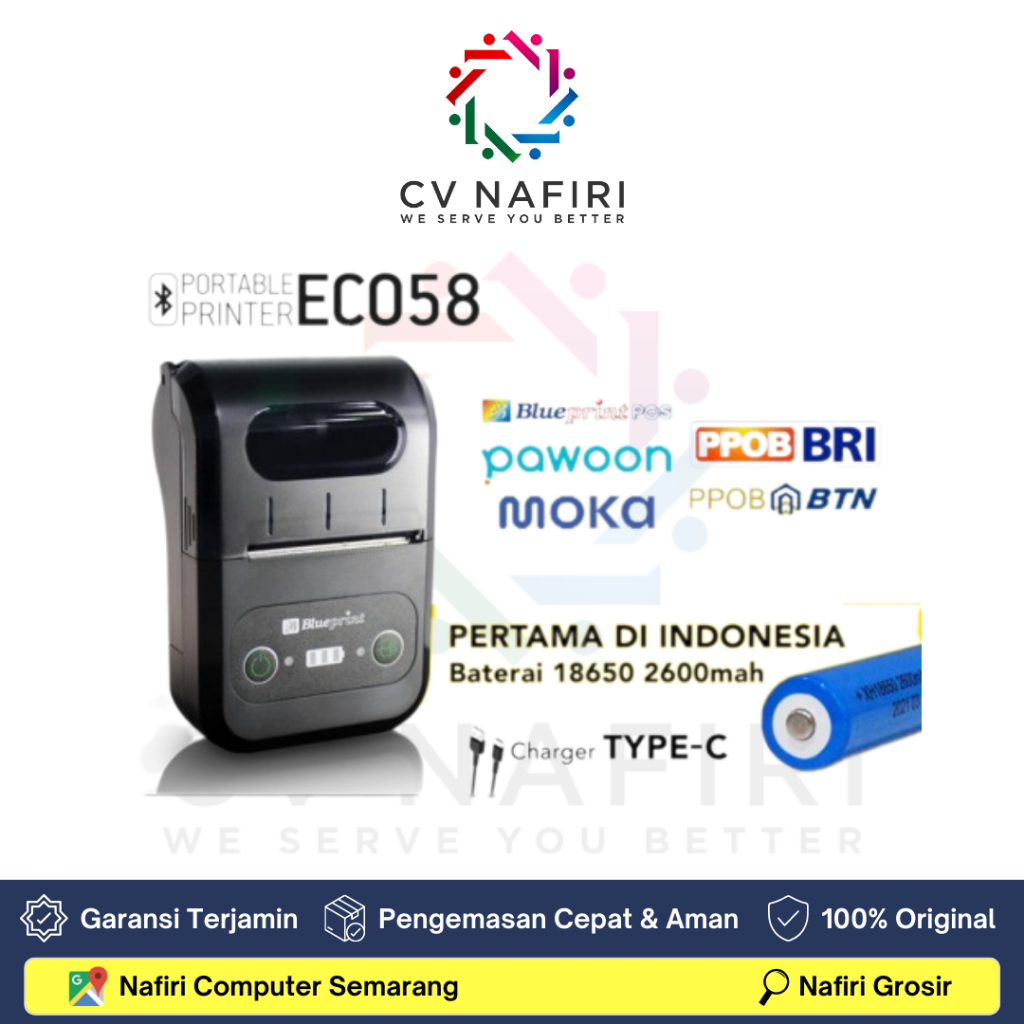 Nafiri - Blueprint Eco58 Portable Printer Thermal Mini Bluetooth Blueprint Eco58 Eco 58 Baterai 1865